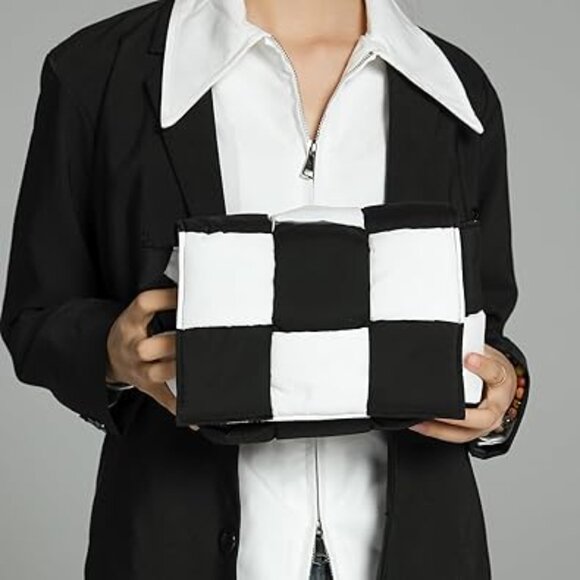 Neiman Marcus Woven Quilted Checkered Crossbody Purse - Picture 5 of 6